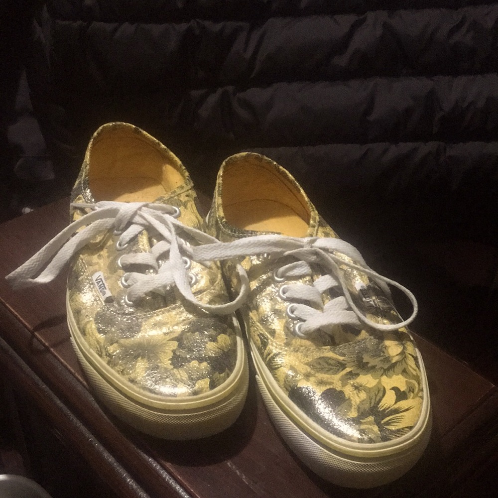 Yellow flower print vans